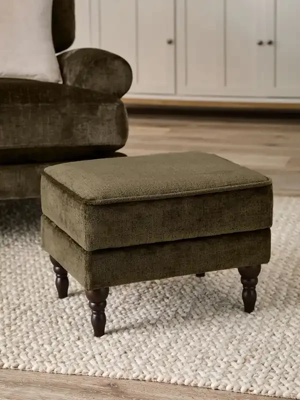 Plush Chenille Moss Green Sherlock Storage Footstool