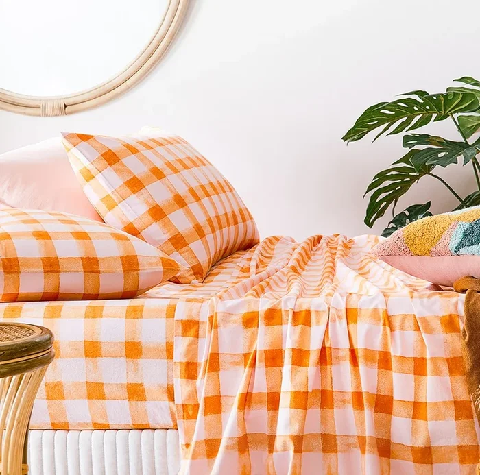 Printed Orange Check Sheet Set