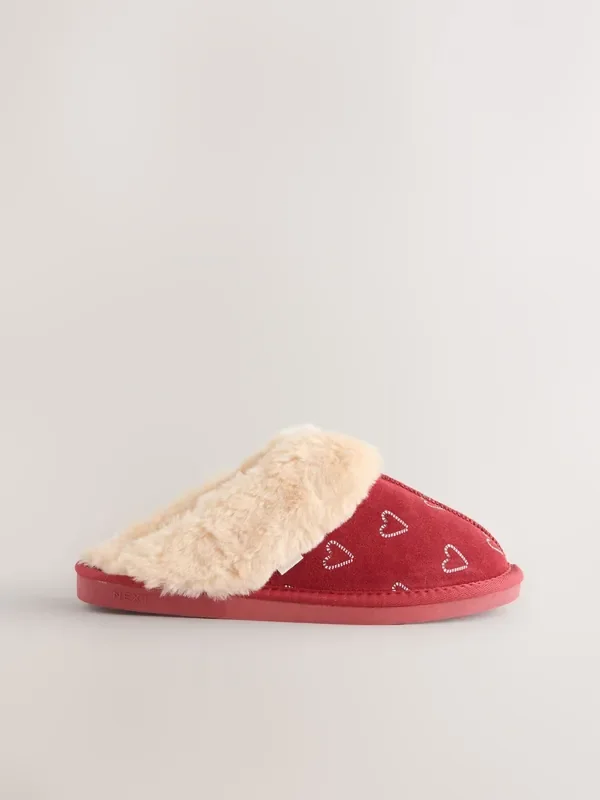Red Candy Cane Faux Fur Suede Mule Slippers
