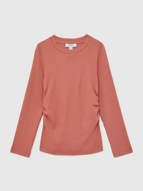 Reiss Rose Trina 13-14 yrs Cotton Ruched Long-Sleeve T-Shirt with Stretch