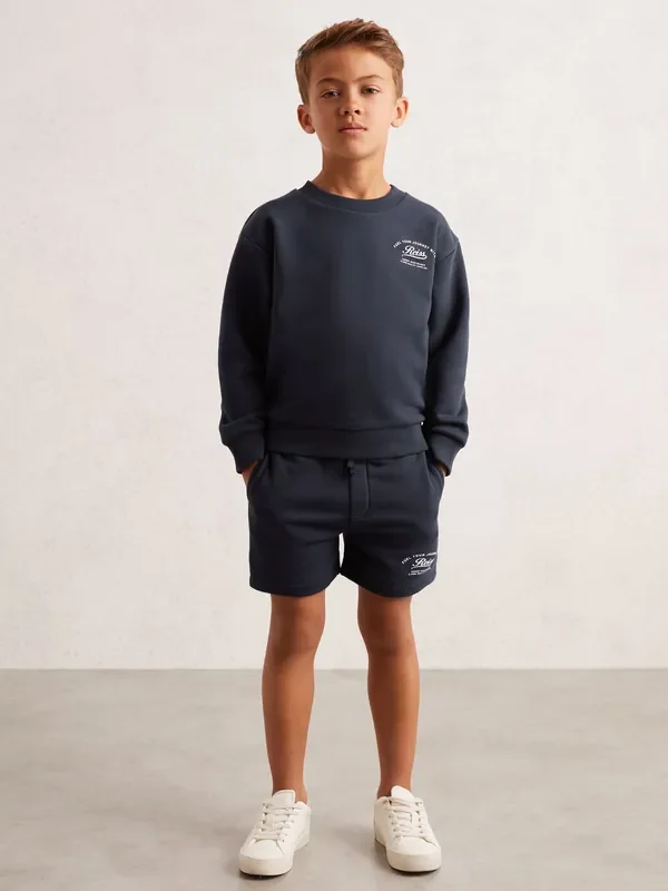Reiss Washed Blue Moor 3-9 yrs Cotton Blend Motor Cars Sweat Shorts