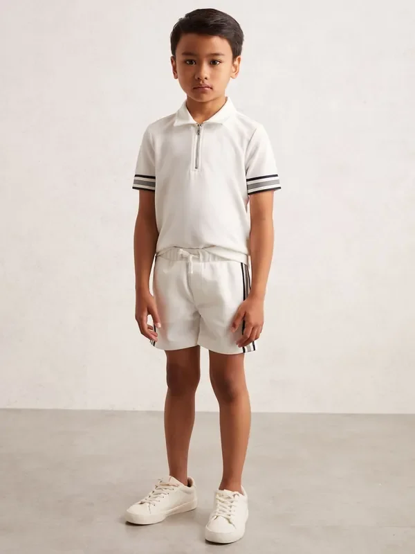 Reiss White Terry 3-9 yrs Side Stripe Textured Shorts