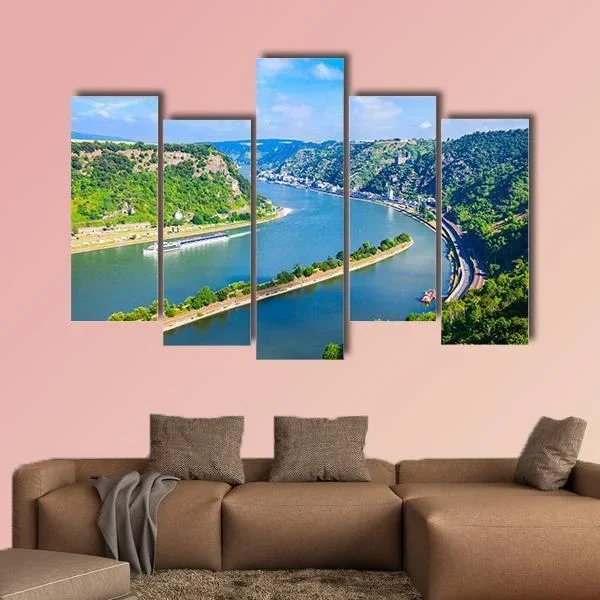Rhineland-palatinate River Valley with Boat Canvas Wall Art