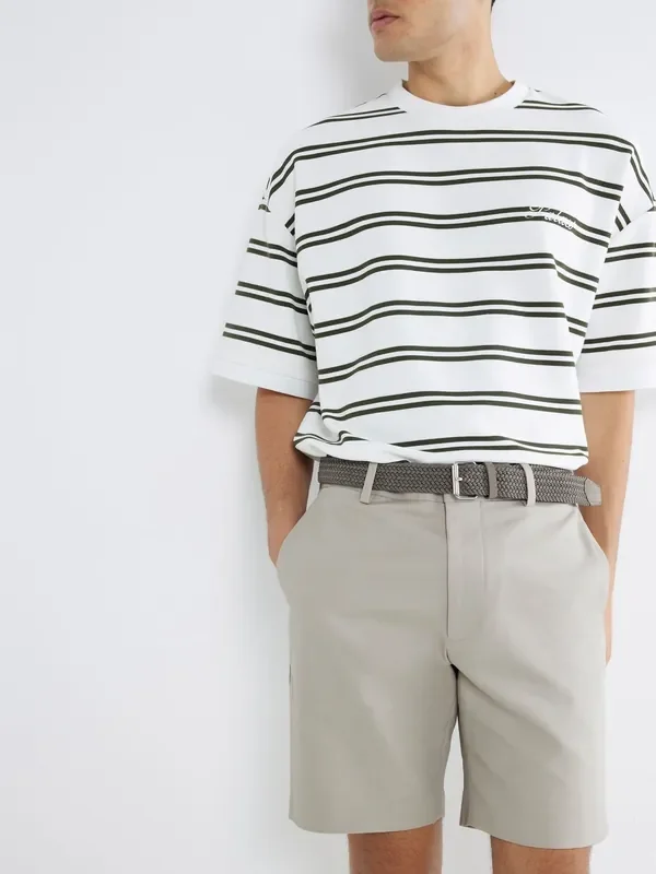 River Island Beige Slim Fit Belted Stretch Chino Shorts