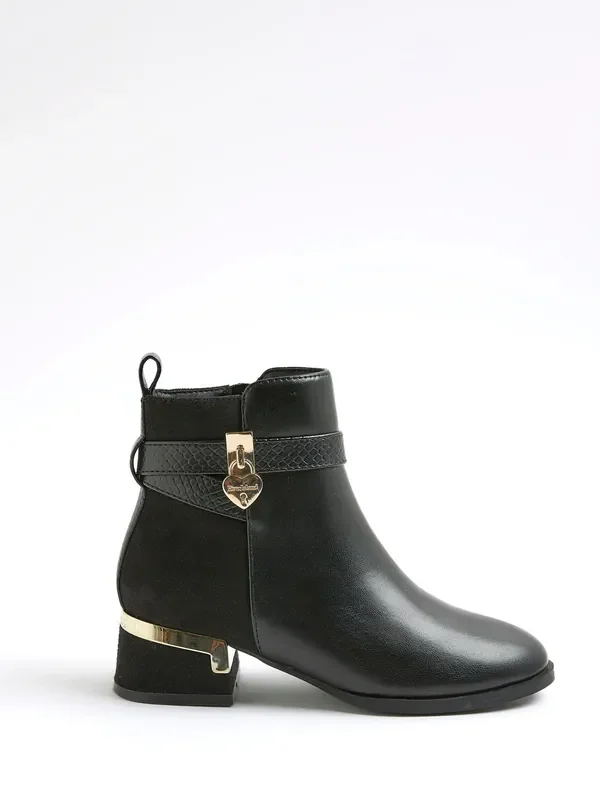River Island Black Heart Lock Ankle Boots