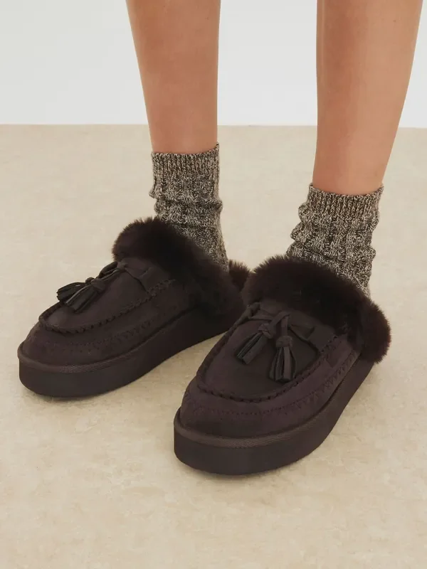 River Island Brown Whipstitch Tassle Slippers