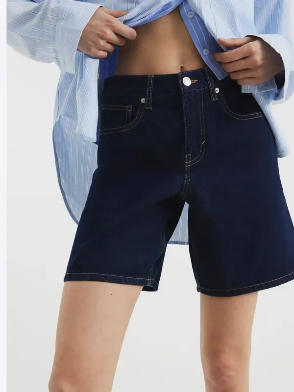 River Island Dark Blue Bermuda Denim Shorts