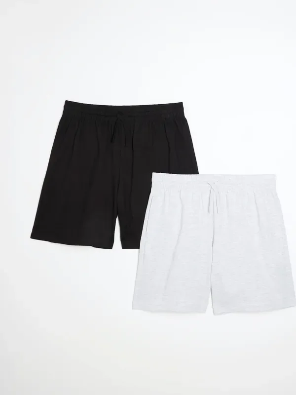 River Island Grey/Black Regular Fit Jersey Shorts 2 Pack