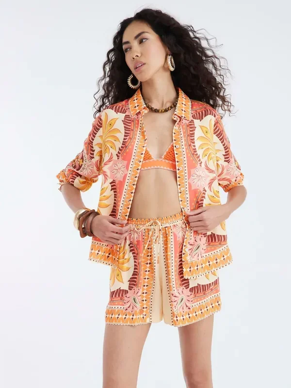 River Island Orange Scarf Print Shorts