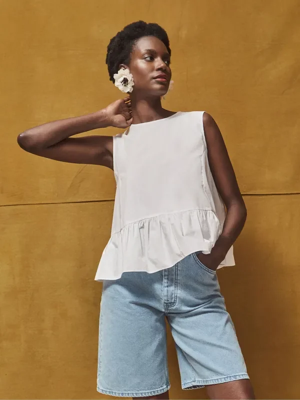 Ro&Zo White Frill Hem Cotton Top