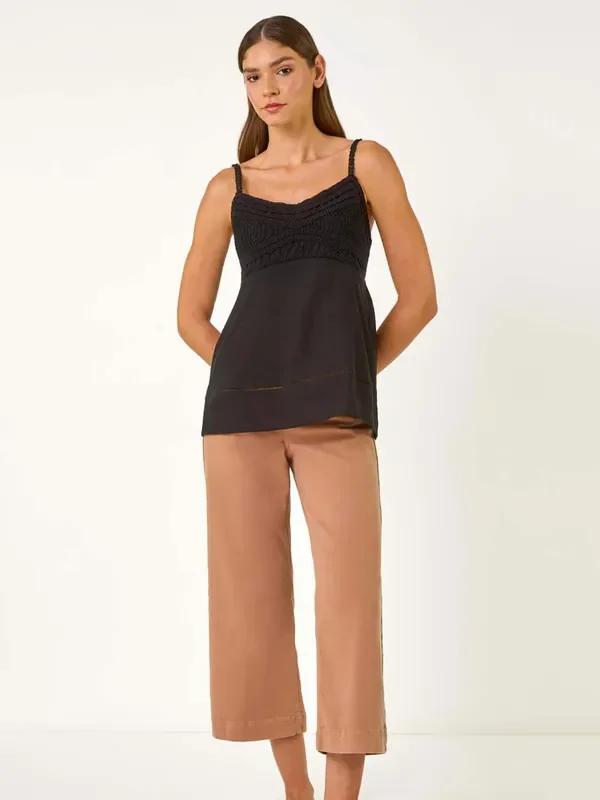 Roman Black Crochet 100% Cotton Cami Top