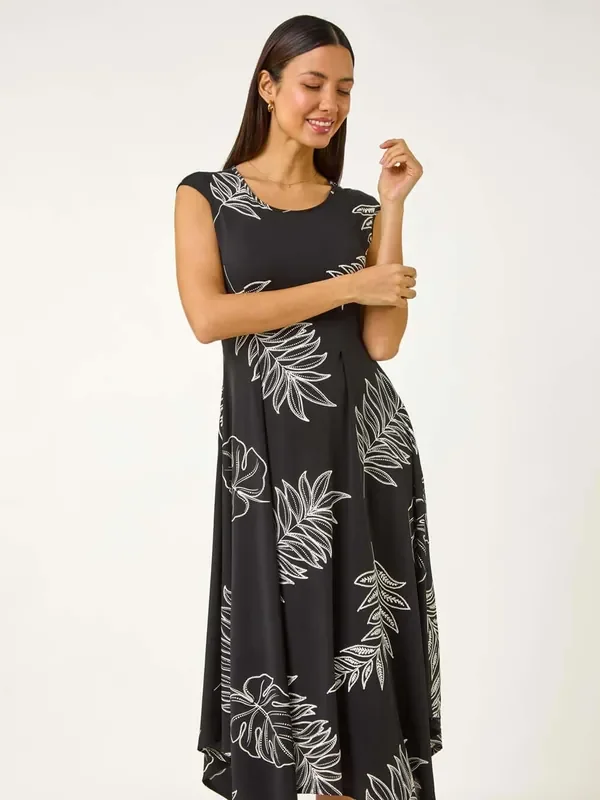 Roman Black Floral Hanky Hem Maxi Dress