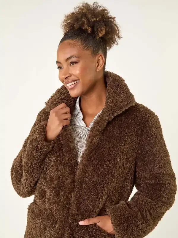 Roman Brown Curly Soft Borg Coat