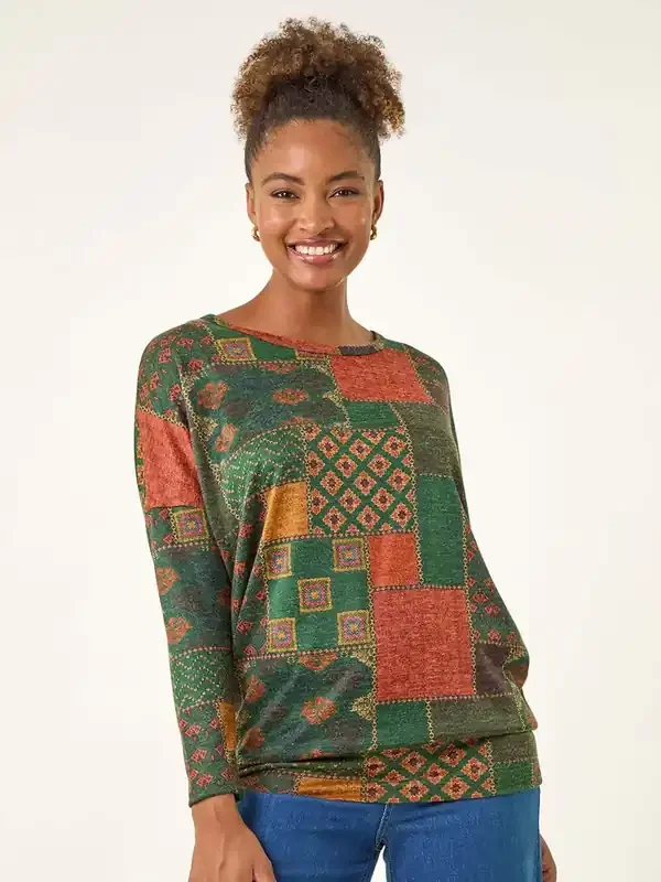 Roman Green Patchwork Print Snit T-Shirt