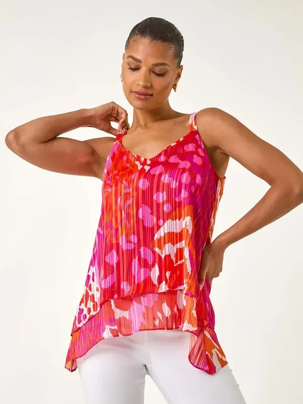 Roman Pink Abstract Layered Camisole Top