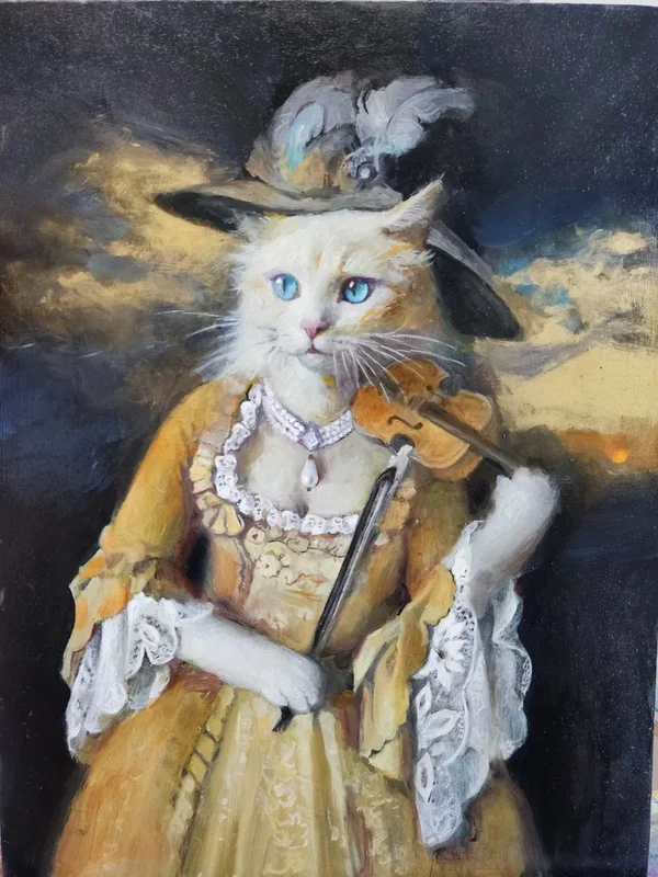 Сat Musician (2022) Oil painting by HELINDA (Olga Müller)