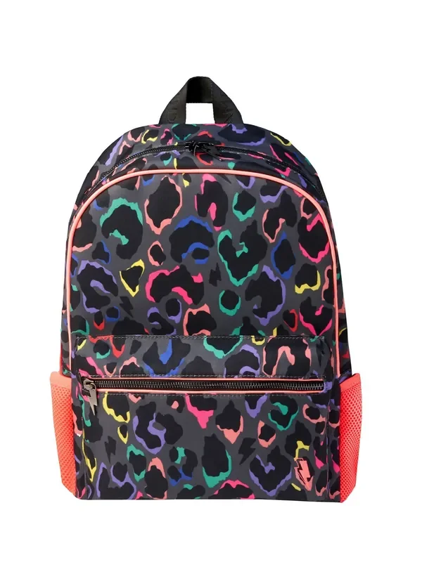 SCAMP & DUDE Grey Backpack with Rainbow Shadow Leopard & Lightning Bolt