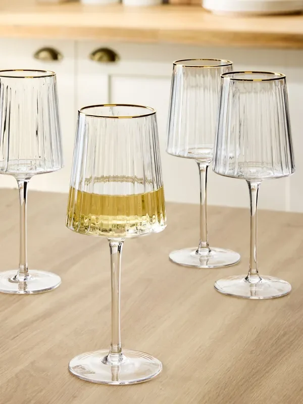 Set of 4 Gold Collins Wine Glasses