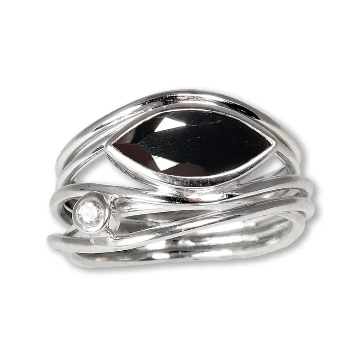 Silver & Black Spinel East West Ring