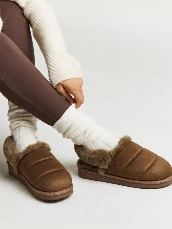 Simply Be Brown Slingback Fluffy Slippers