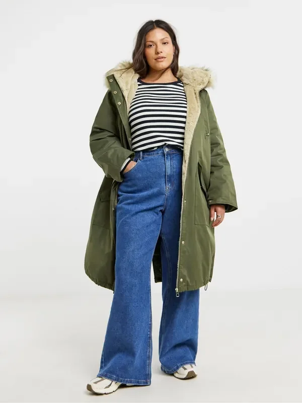 Simply Be Green Fur Hood Parka Coat