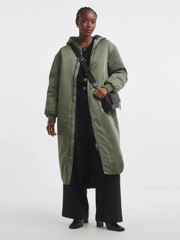 Simply Be Green Hooded Longline Bomber Coat