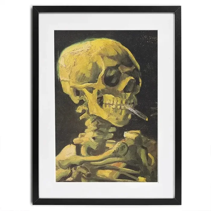 Skull Of A Skeleton With A Burning Cigarette Framed Art Print