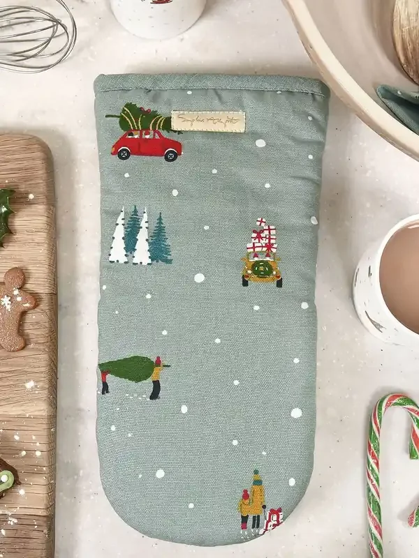 Sophie Allport Teal Blue Home for Christmas Oven Mitt