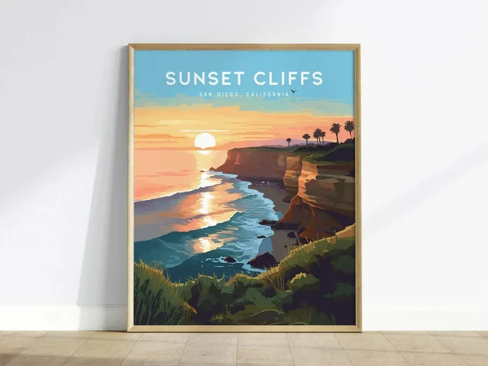 Sunset Cliffs San Diego Surf Poster | Point Loma Wave Art Surfer Gift