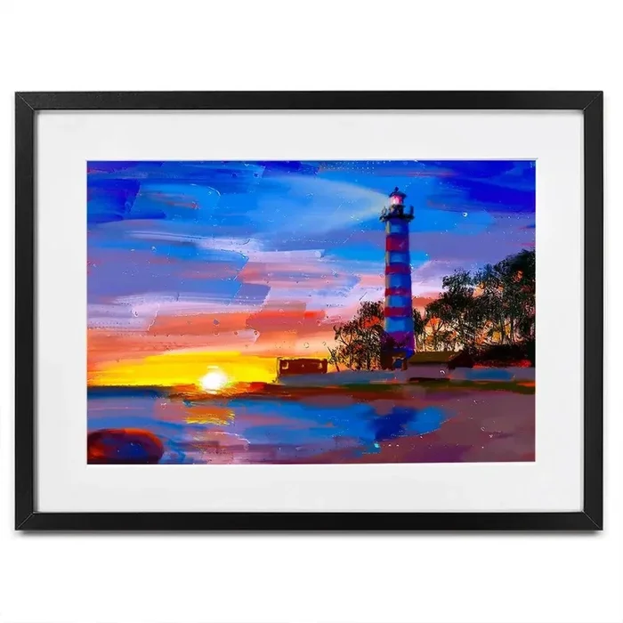 Sunset Lighthouse Scene Framed Art Print