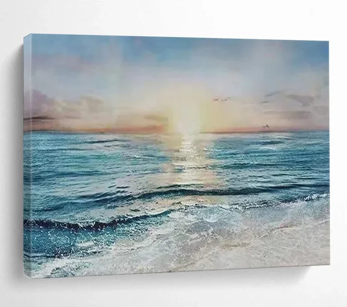 “Sunset Over Ocean” – Realistic – Inspired Abstract Acrylic, Great for Beach House and Bedroom DLZ258