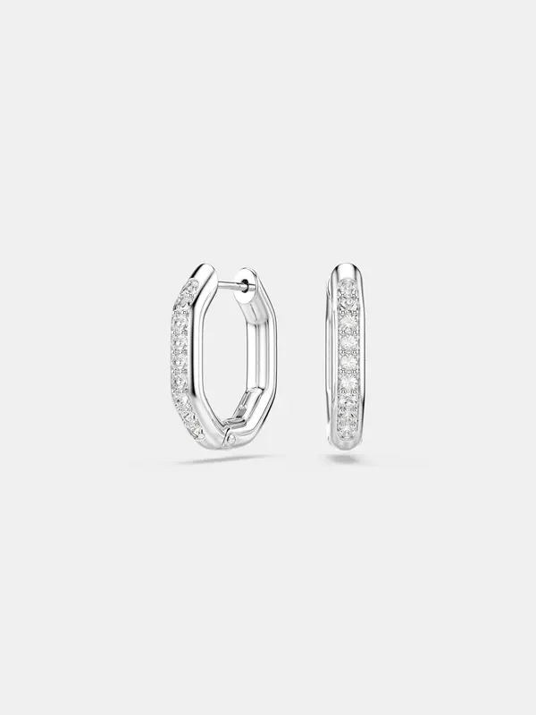 Swarovski White Gold Tone Round Cut Octagon Shape Dextera Hoop Earrings