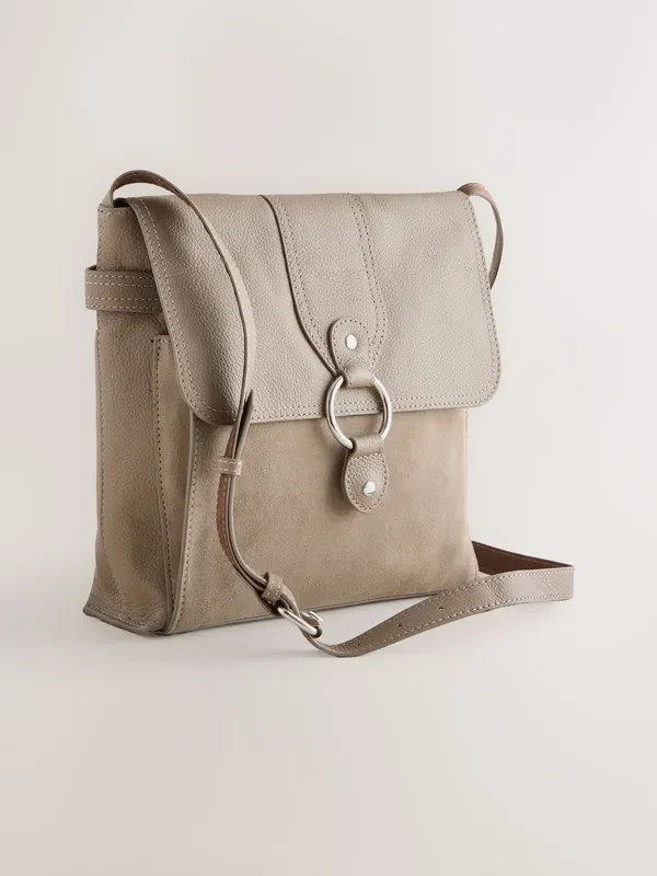 Taupe Leather Pocket Messenger Bag