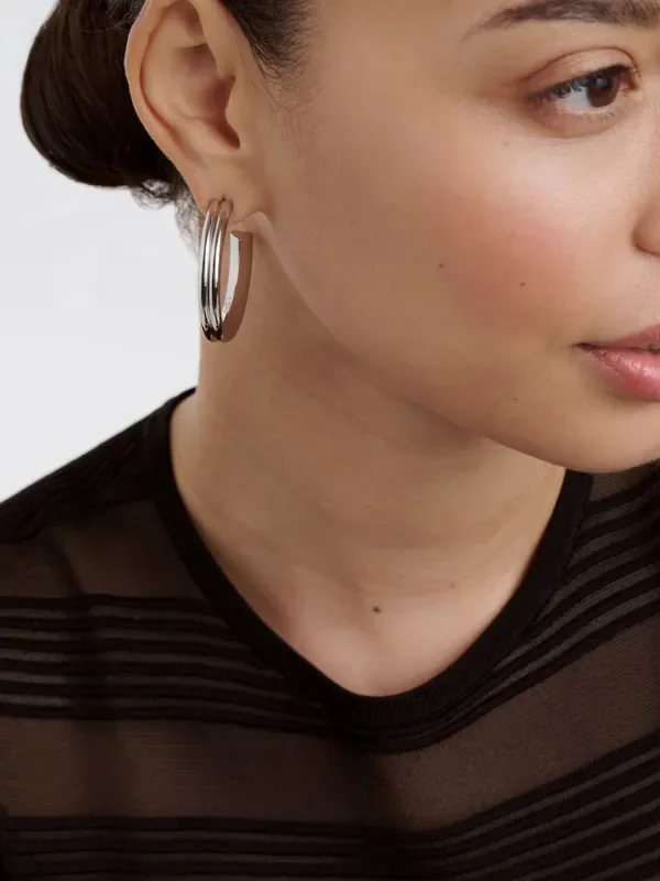 Ted Baker Silver Large HILYA Hidden Heart Small Hoop Earrings
