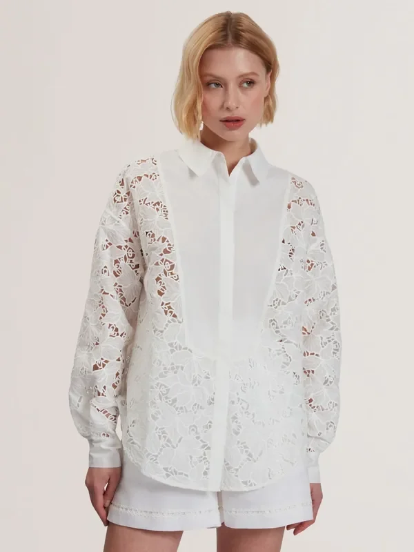 Ted Baker White Oversized Lethia-Contrast Bib Shirt