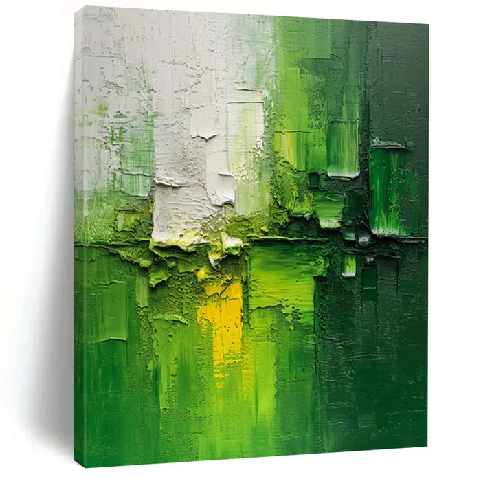 “Textured Green Abstraction” – Expressionistic Abstract Acrylic, Suits Contemporary Bedroom and Art Studio DTP003