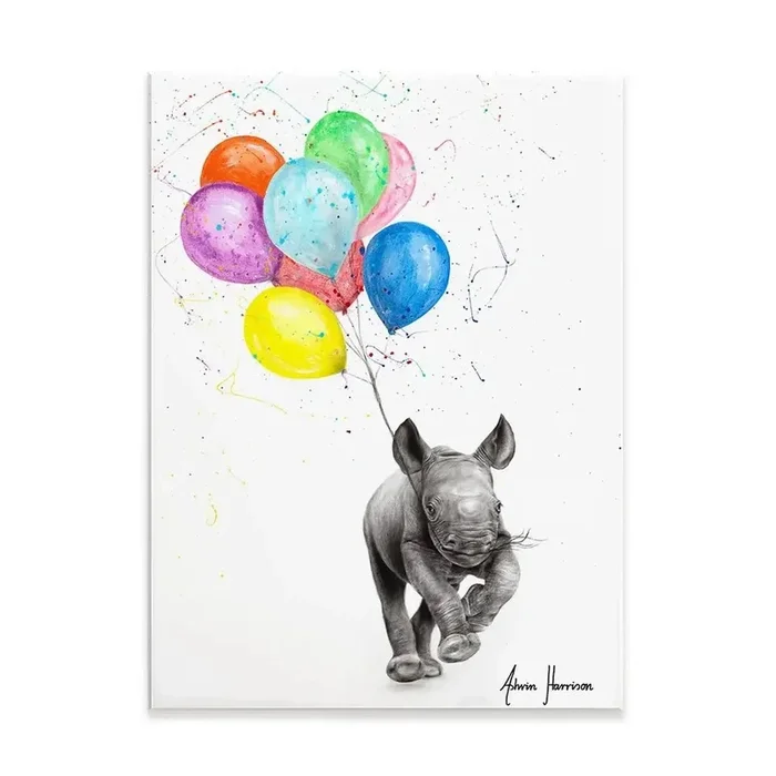 The Rhino And The Balloons Canvas Print