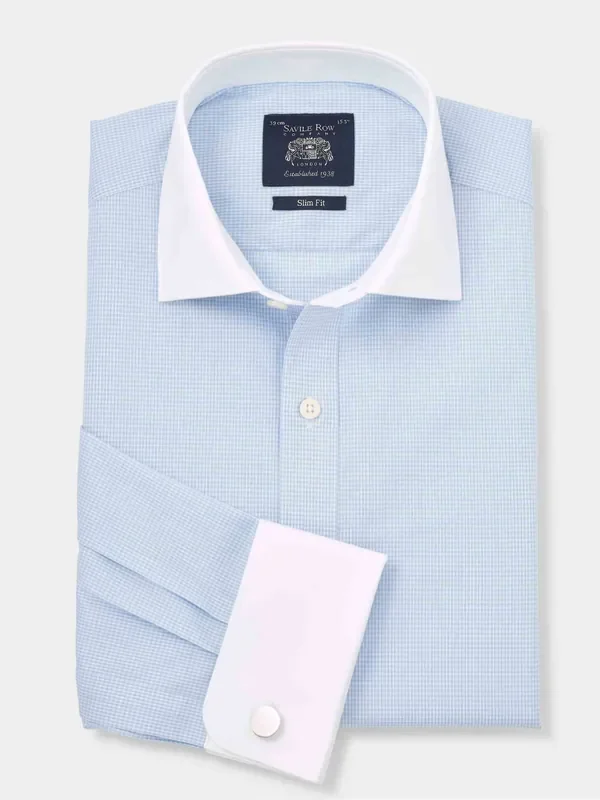 The Savile Row Company Slim Fit Blue Gingham Check Cotton Winchester Formal Shirt