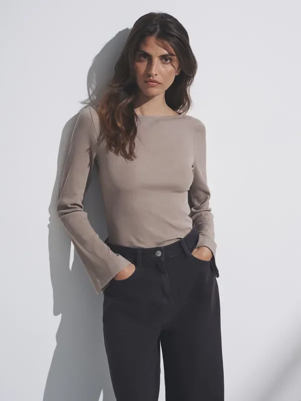 The Set Black/Chocolate Brown/Neutral 3 Pack Ribbed Flare Sleeve T-Shirts