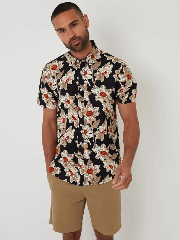 Threadbare Black/chrome Print Short Sleeve Shirt