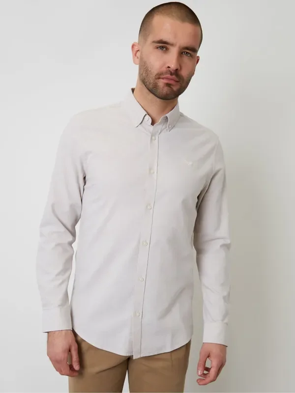 Threadbare Stone Oxford Long Sleeve Shirt
