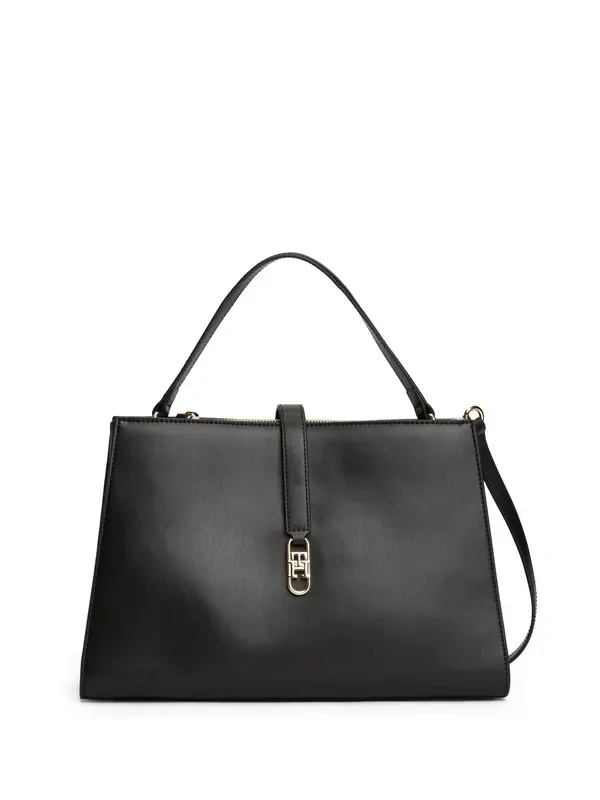 Tommy Hilfiger Black Monogram Crossbody Satchel Bag