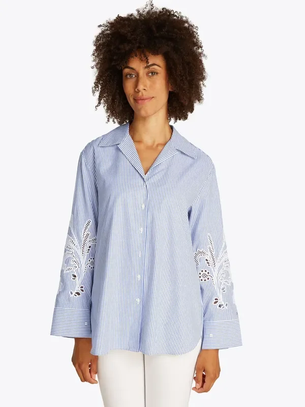 Tommy Hilfiger Blue Broderie Anglaise 100% Cotton Shirt