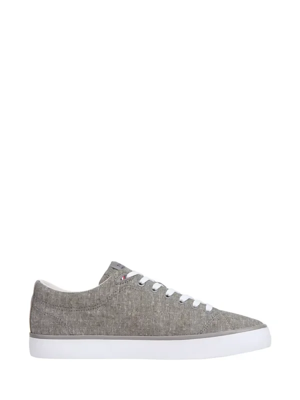 Tommy Hilfiger Grey 100% Linen High Vulcanised Low Core Chambray Trainers