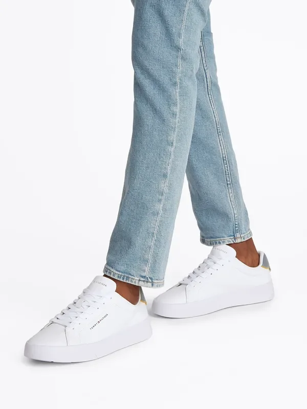 Tommy Hilfiger White Chrome Court Essential Leather Trainers