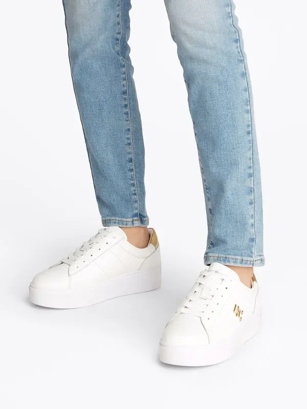 Tommy Hilfiger White Platform Metallics Court Trainers