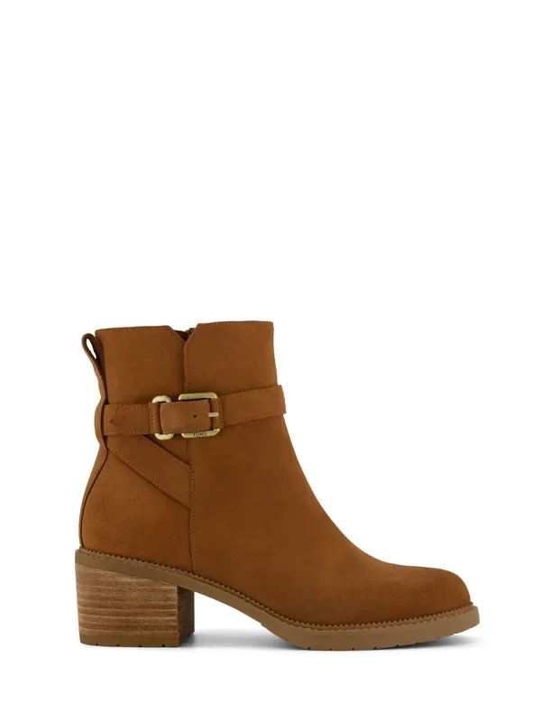 TOMS Hailey Buckle in Amber Brown Suede Boots