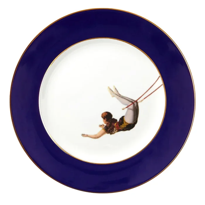 Trapeze Girl Dinner Plate Cobalt Blue