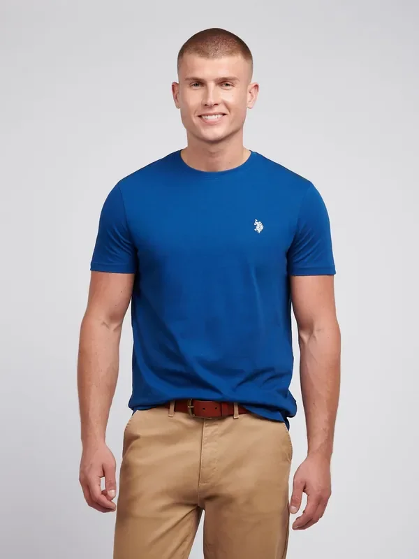 U.S. Polo Assn. sky Blue Mens Regular Fit Double Horsemen 100% Cotton T-Shirt