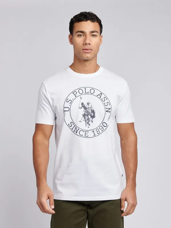 U.S. Polo Assn. White Mens Circle Print 100% Cotton T-Shirt
